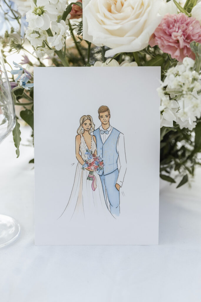 Von Live-Malerin gezeichnetes Brautpaar, Planung: von Aspern Weddings