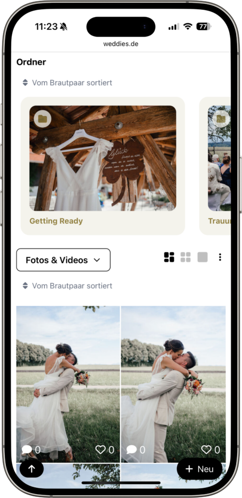 Onlinegalerie über QR Code generiert mit Hochzeitsbildern von Weddies, integriert in eine moderne Hochzeitsplanung von Sophia von Aspern in Hamburg, Bremen, Hannover und Niedersachsen.