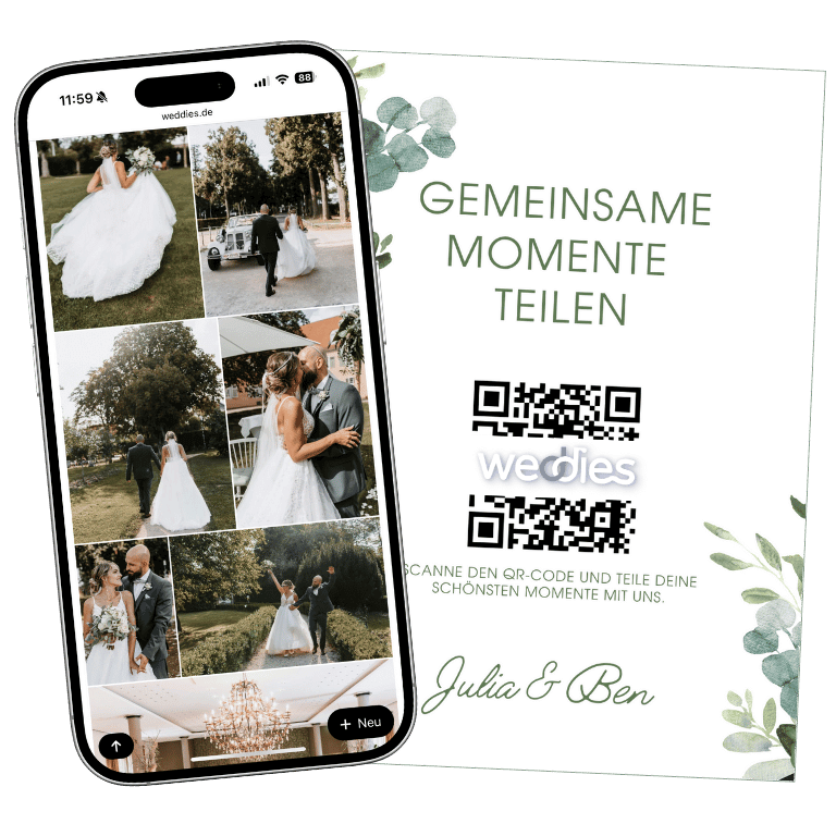 QR Code zum Hochladen von Hochzeitsbildern in die Onlinegalerie von Weddies, eingebunden in eine moderne Hochzeitsplanung von Sophia von Aspern in Hamburg, Bremen, Hannover und Niedersachsen durch von Aspern Weddings.