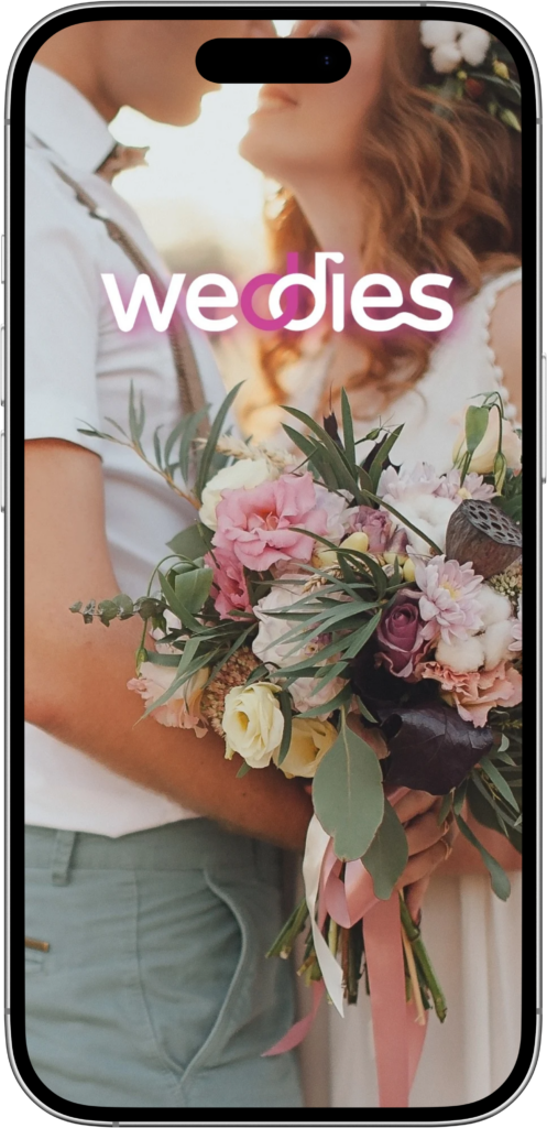 Weddies QR Code für Hochzeitsbilder, Onlinegalerie auf dem Handy mit Bild von Brautpaar und Brautstrauß, eingebunden in eine stilvolle Hochzeitsplanung von Sophia von Aspern in Hamburg, Bremen, Hannover und Niedersachsen.