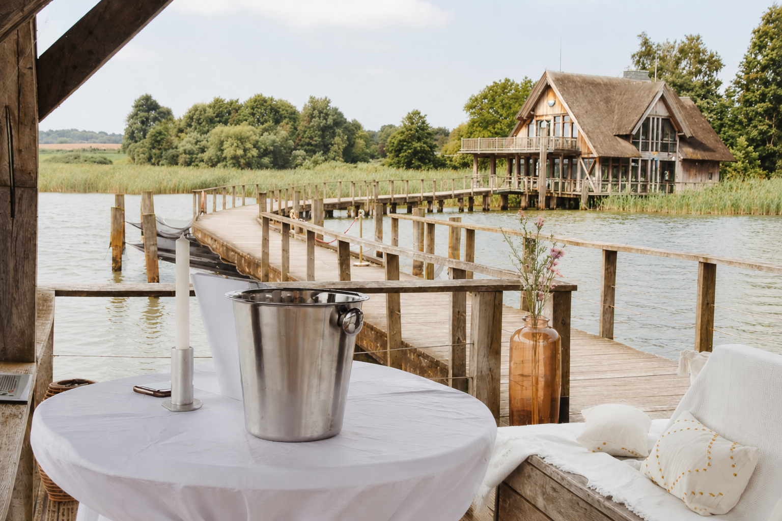 Fischereihof Hemmelsdorf als standesamtliche Traulocation am Wasser nahe Lübeck. Die historische Location am Hemmelsdorfer See bietet eine idyllische Kulisse für eine Hochzeit in maritimer Atmosphäre.
